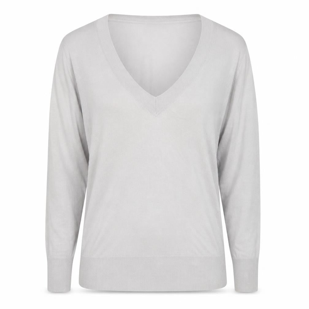 Front view of Gap Women's Grey V-Neck Cotton Cashmere jumper, size L