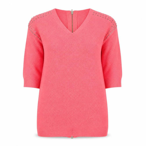 River Island Womens Pink V-Neck Studded Full Zip Knit Jumper Size 6