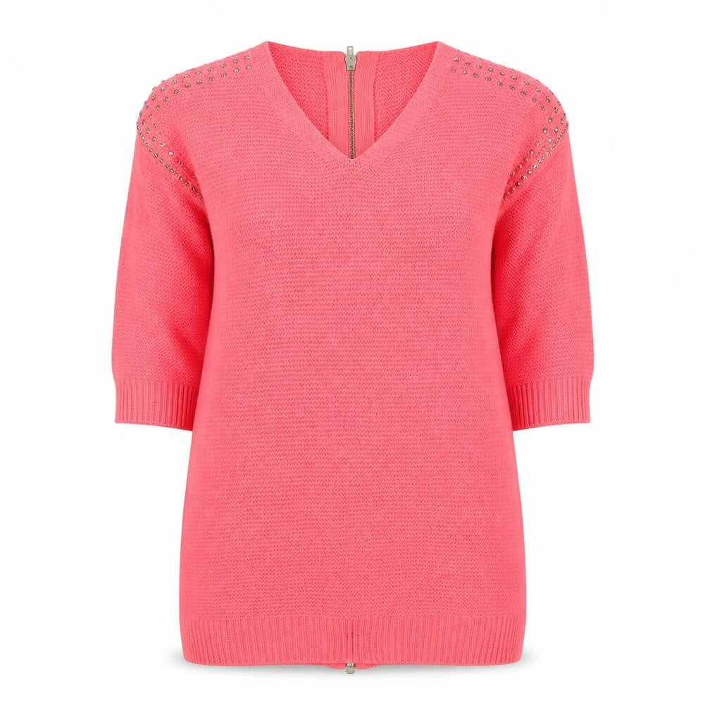 River Island Womens Pink V-Neck Studded Full Zip Knit Jumper Size 6