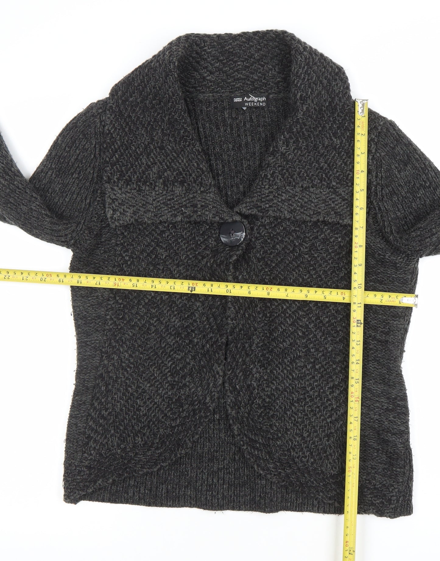 Marks & Spencer Women’s Grey Chunky Knit Cardigan Size 12 Long Sleeve