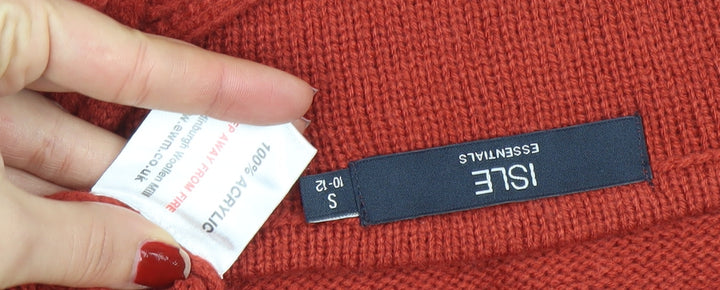 ISLE Womens Red Cable Knit Crew Neck Jumper Size S
