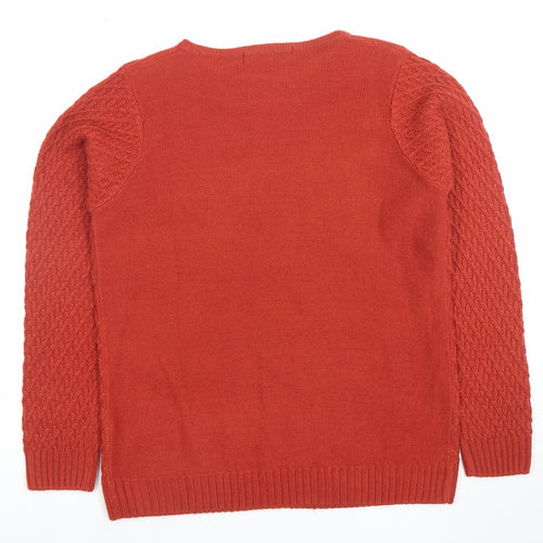 ISLE Womens Red Cable Knit Crew Neck Jumper Size S