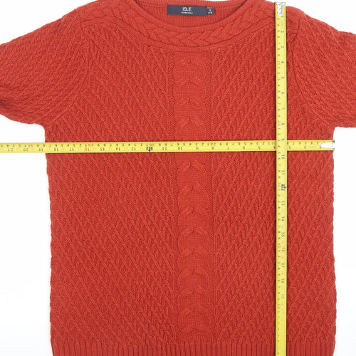 ISLE Womens Red Cable Knit Crew Neck Jumper Size S
