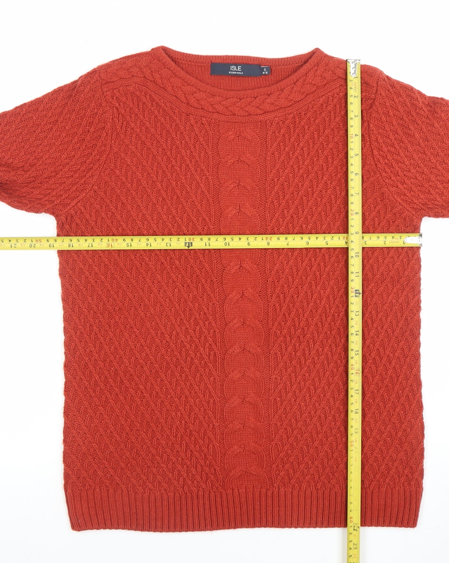 ISLE Womens Red Cable Knit Crew Neck Jumper Size S