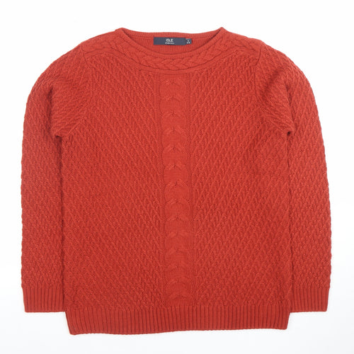ISLE Womens Red Cable Knit Crew Neck Jumper Size S