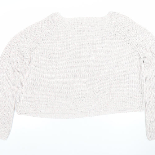 H&M Women Beige Knit Jumper Small Acrylic Cotton Long Sleeve Crew Neck