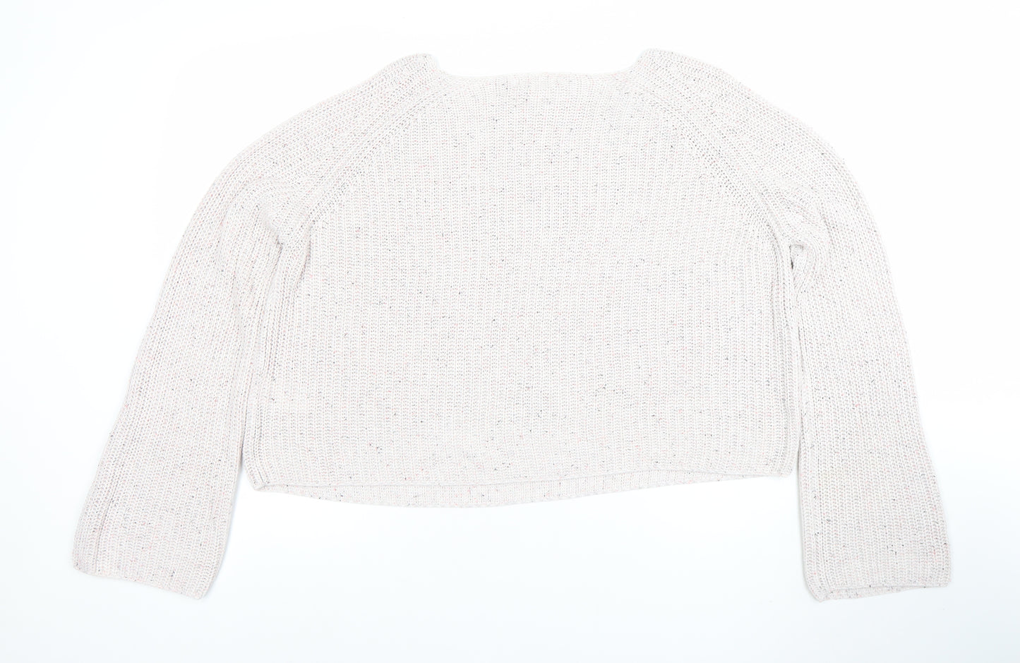 H&M Women Beige Knit Jumper Small Acrylic Cotton Long Sleeve Crew Neck