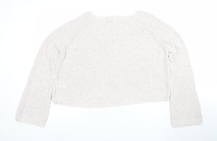 H&M Women Beige Knit Jumper Small Acrylic Cotton Long Sleeve Crew Neck