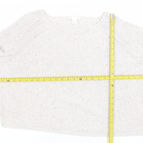 H&M Women Beige Knit Jumper Small Acrylic Cotton Long Sleeve Crew Neck
