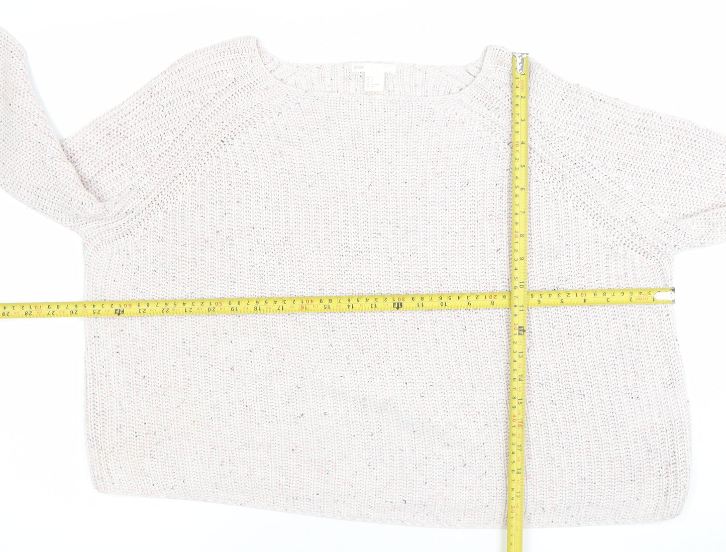 H&M Women Beige Knit Jumper Small Acrylic Cotton Long Sleeve Crew Neck