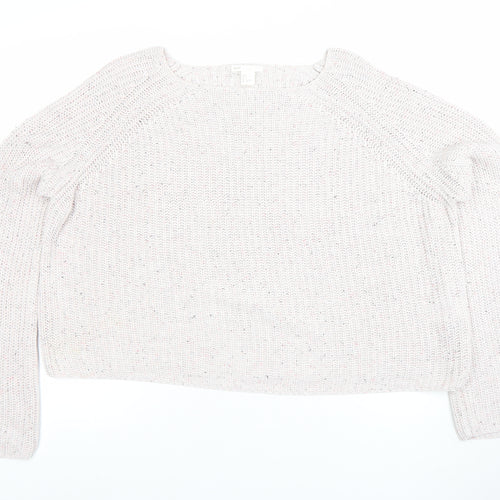 H&M Women Beige Knit Jumper Small Acrylic Cotton Long Sleeve Crew Neck