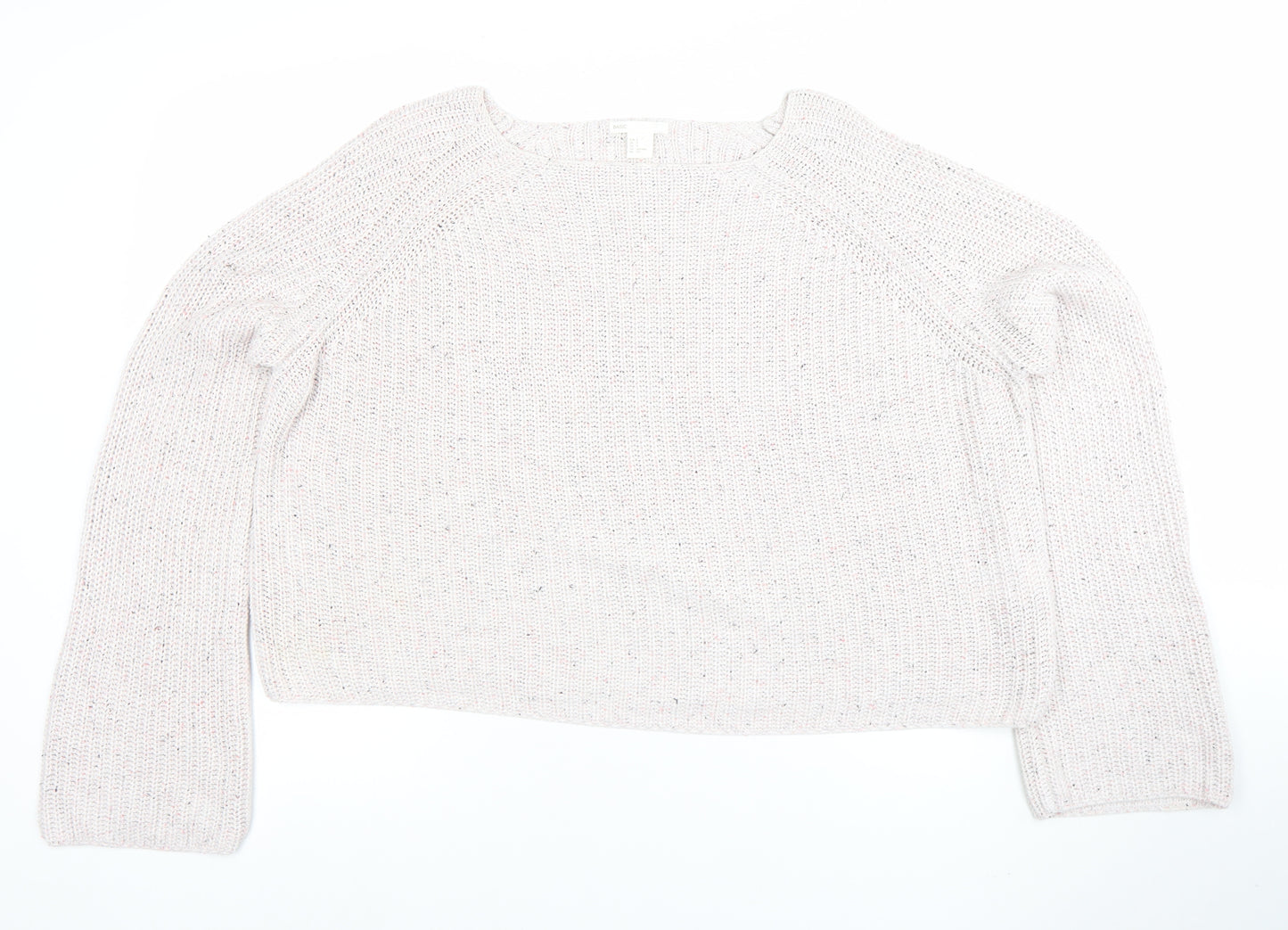 H&M Women Beige Knit Jumper Small Acrylic Cotton Long Sleeve Crew Neck