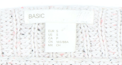 H&M Women Beige Knit Jumper Small Acrylic Cotton Long Sleeve Crew Neck