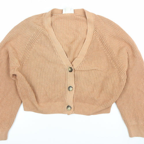 Monki Women's Beige V-Neck Chunky Knit Cardigan Size S
