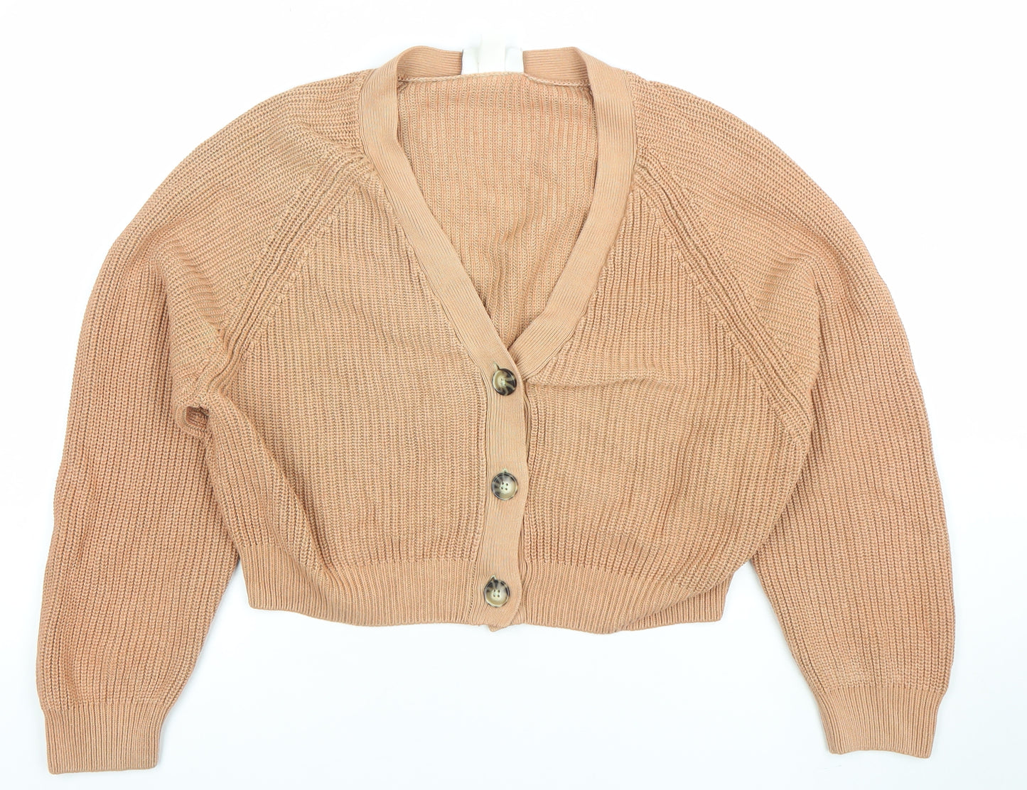 Monki Women's Beige V-Neck Chunky Knit Cardigan Size S