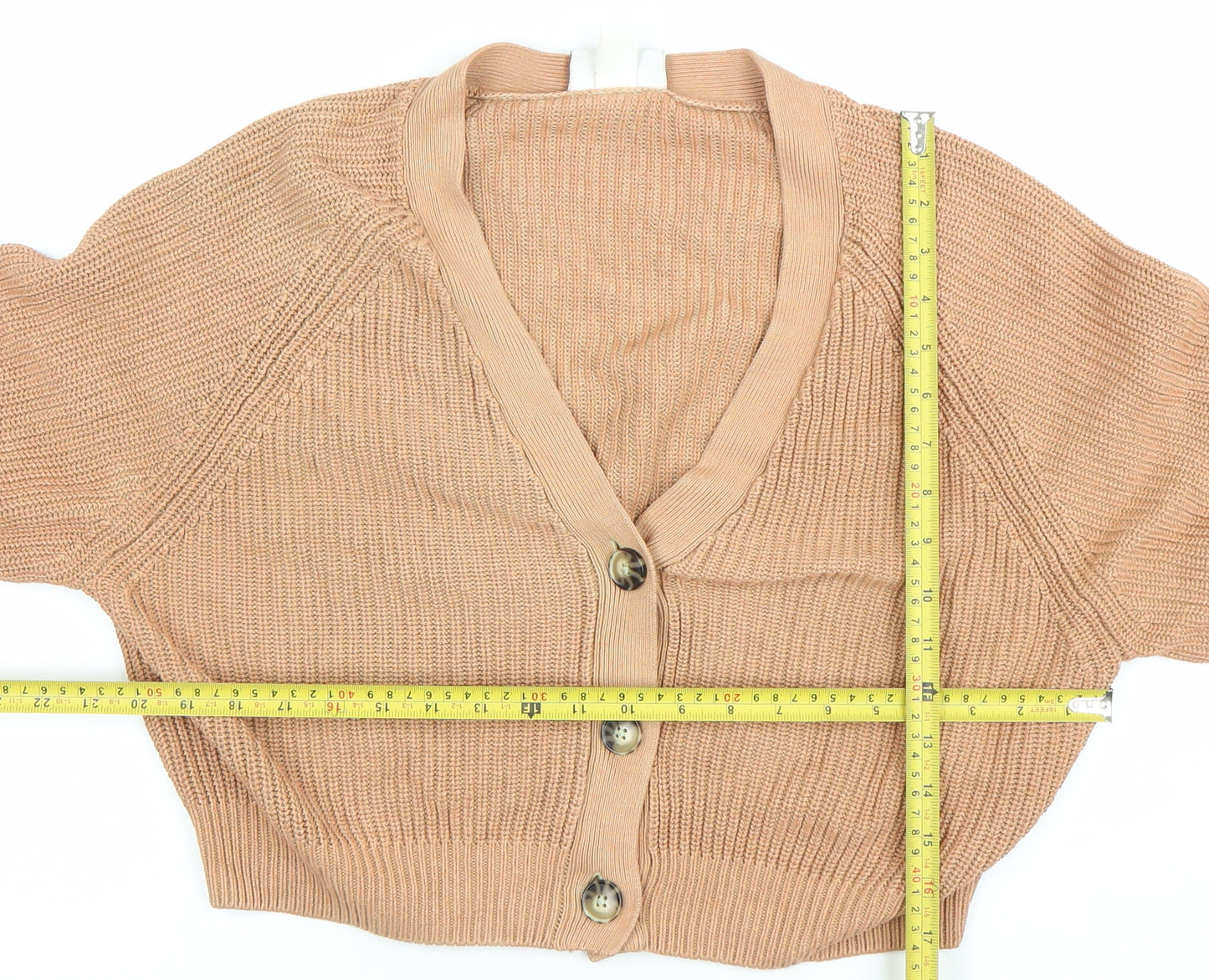 Monki Women's Beige V-Neck Chunky Knit Cardigan Size S