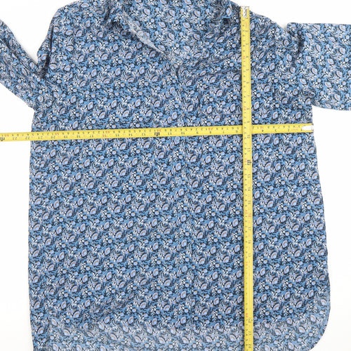 Rowen Avenue Women's Blue Floral Button-Up Shirt Size M Long Sleeve