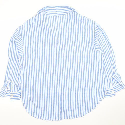 Dunnes Women Blue Striped 3/4 Sleeve Cotton Button-Up Shirt L