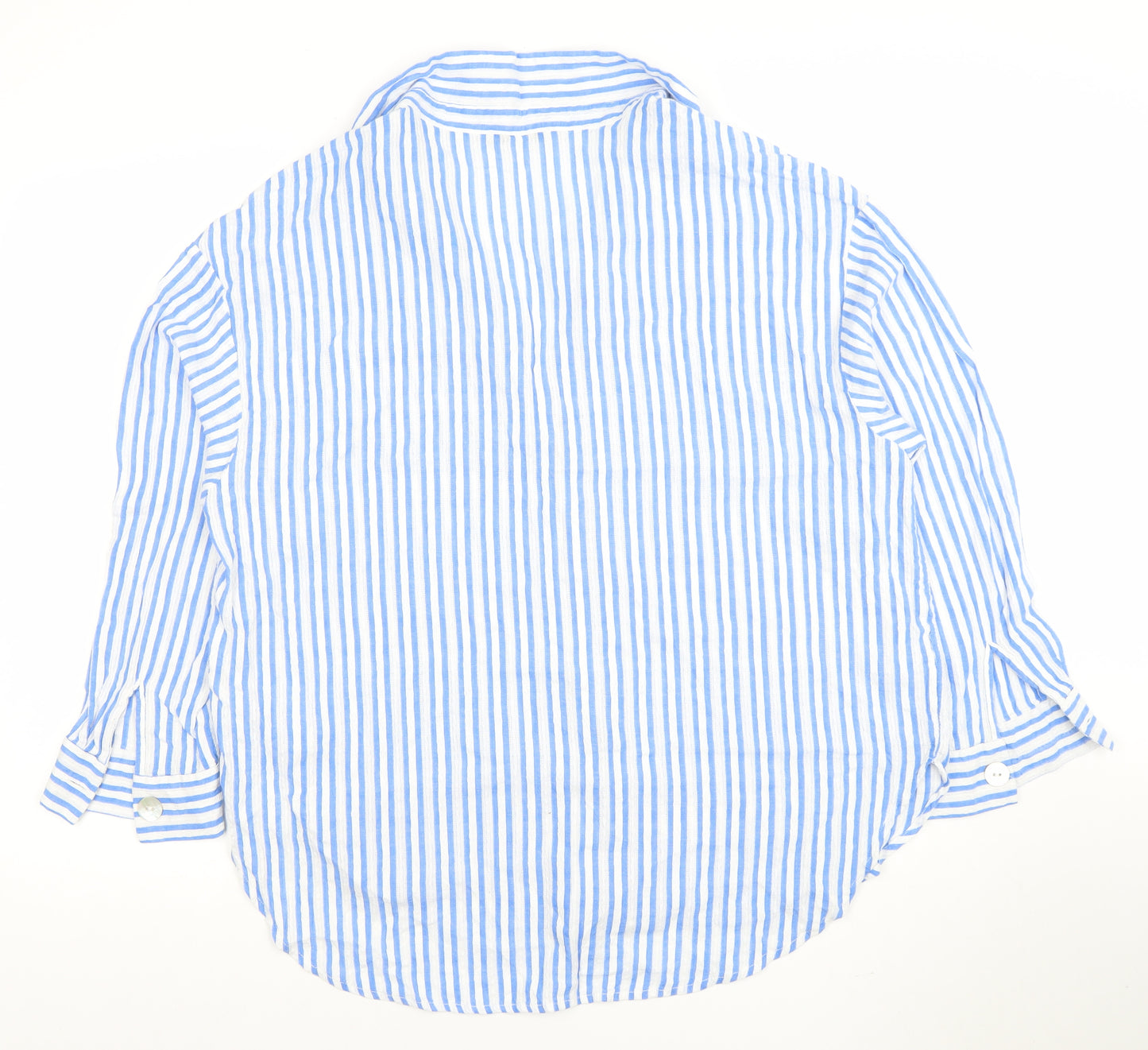 Dunnes Women Blue Striped 3/4 Sleeve Cotton Button-Up Shirt L