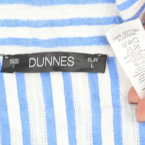 Dunnes Women Blue Striped 3/4 Sleeve Cotton Button-Up Shirt L