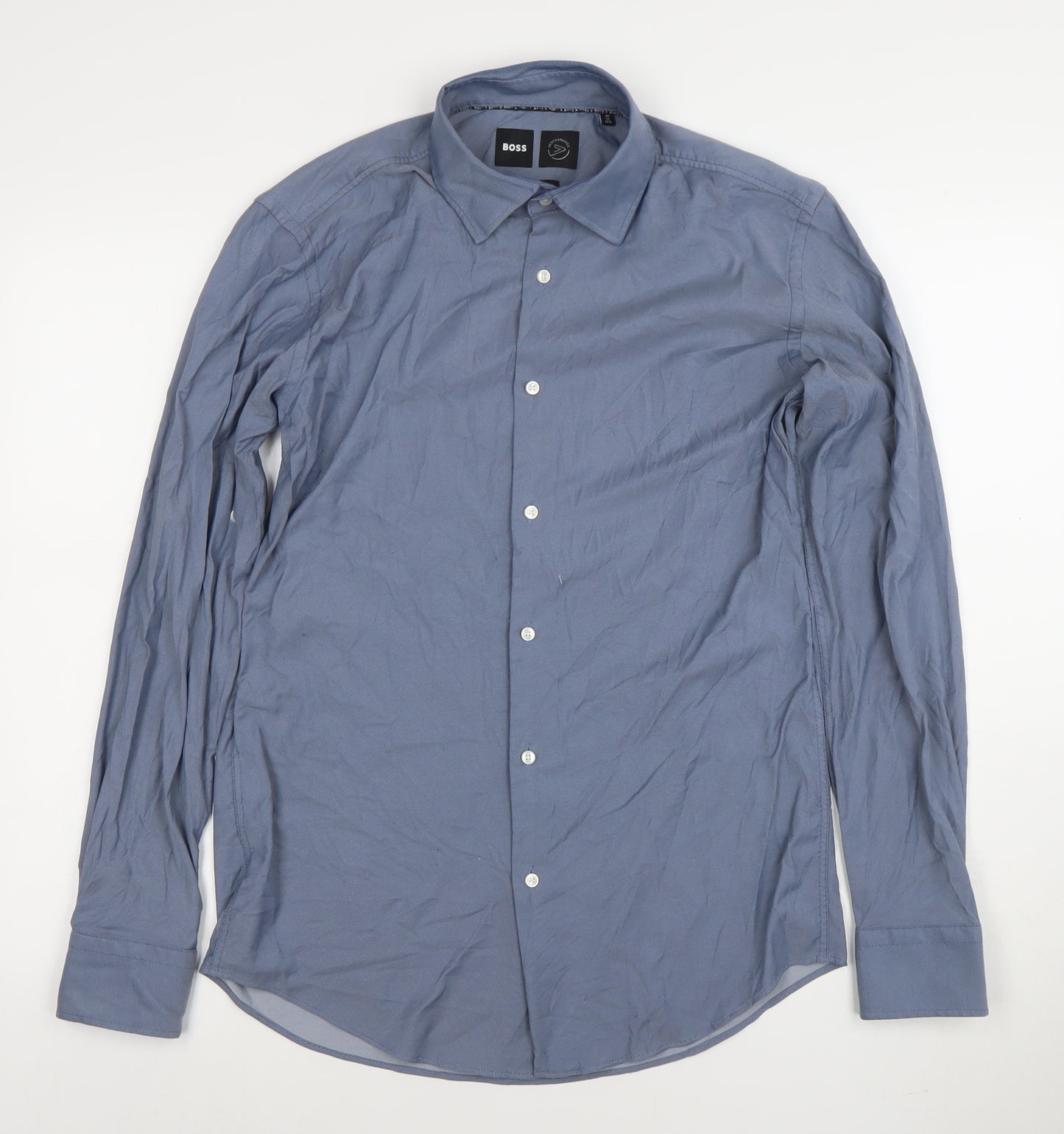 BOSS Men's Blue Slim Fit Long Sleeve Formal Dress Shirt Size M 40cm