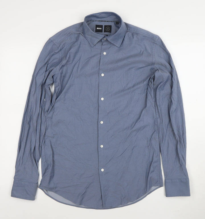 BOSS Men's Blue Slim Fit Long Sleeve Formal Dress Shirt Size M 40cm