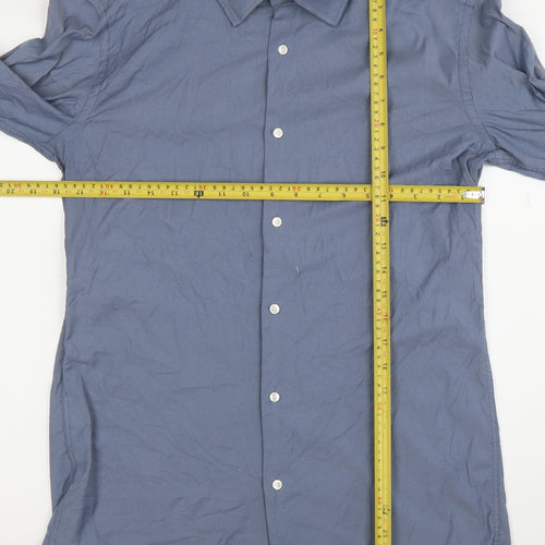 BOSS Men's Blue Slim Fit Long Sleeve Formal Dress Shirt Size M 40cm