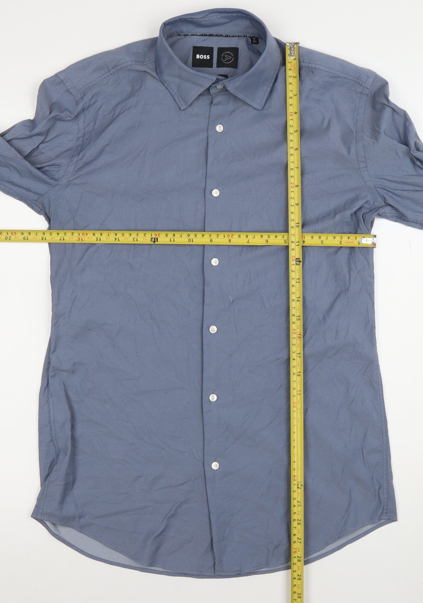 BOSS Men's Blue Slim Fit Long Sleeve Formal Dress Shirt Size M 40cm