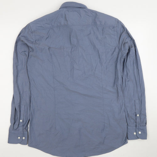 BOSS Men's Blue Slim Fit Long Sleeve Formal Dress Shirt Size M 40cm