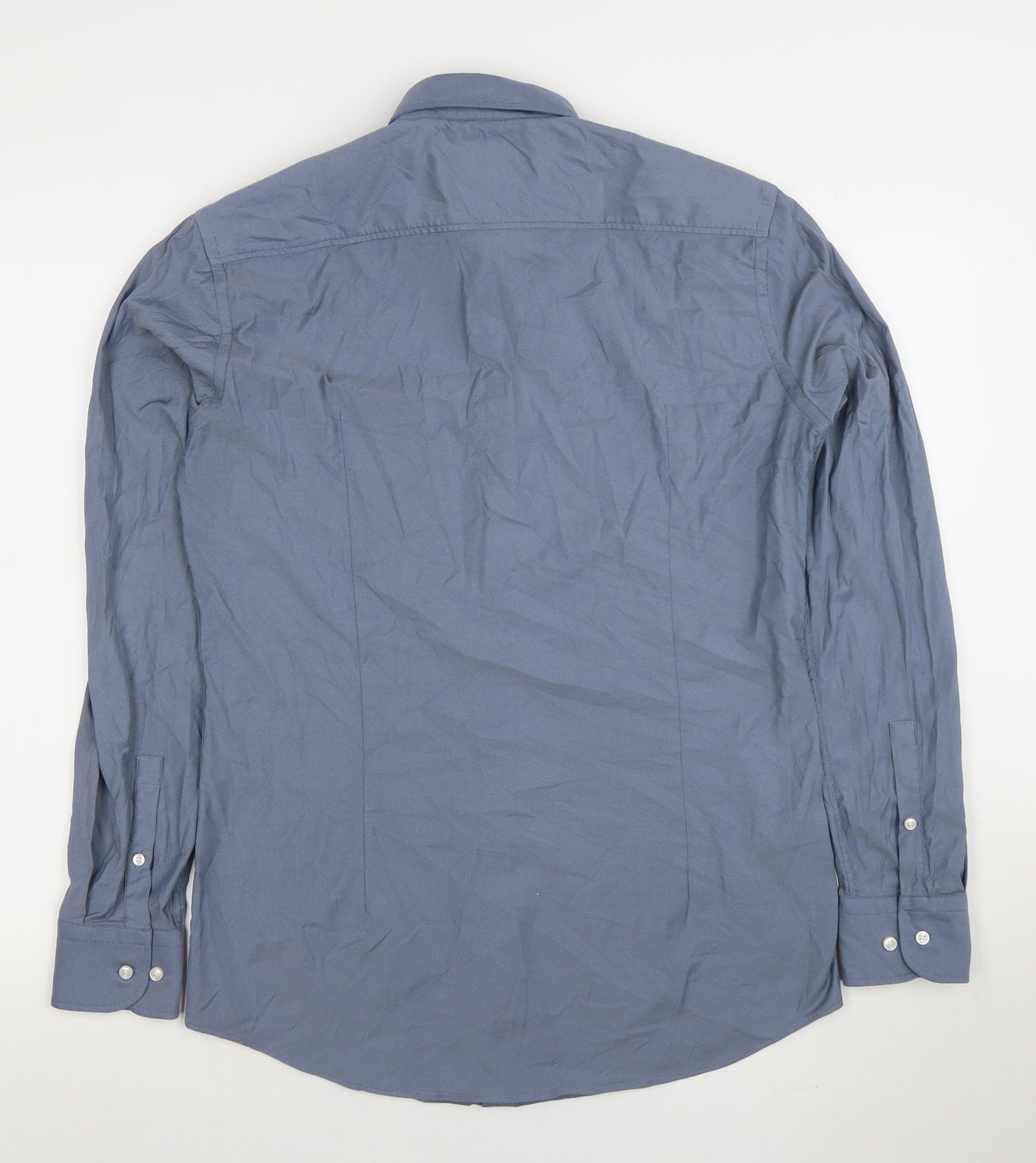 BOSS Men's Blue Slim Fit Long Sleeve Formal Dress Shirt Size M 40cm