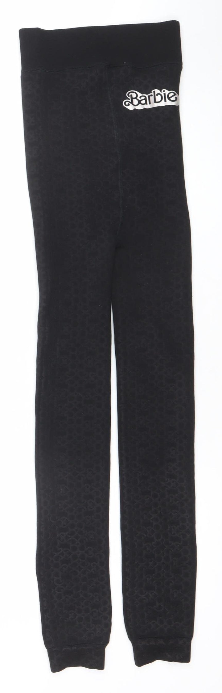 Barbie Women Black M Leggings Stretch Embossed Logo Thermal Winter