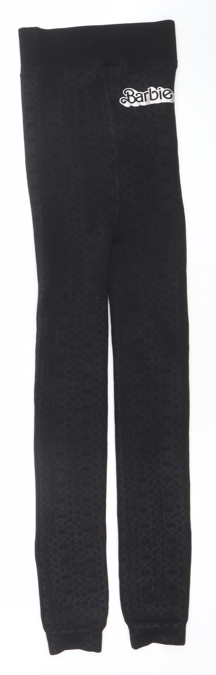 Barbie Women Black M Leggings Stretch Embossed Logo Thermal Winter