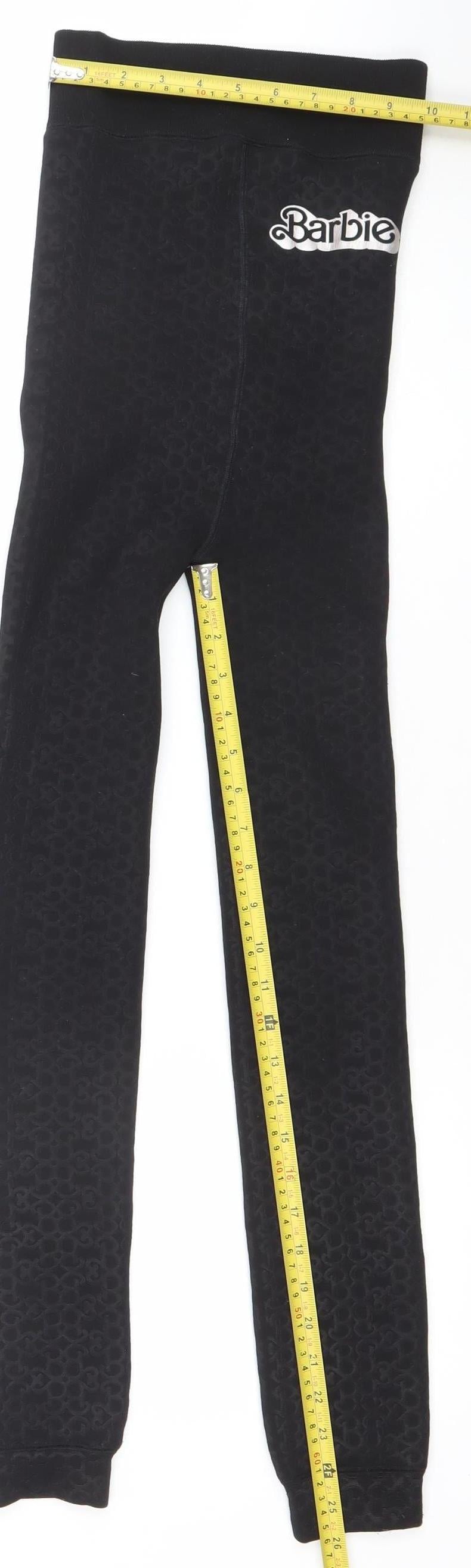 Barbie Women Black M Leggings Stretch Embossed Logo Thermal Winter