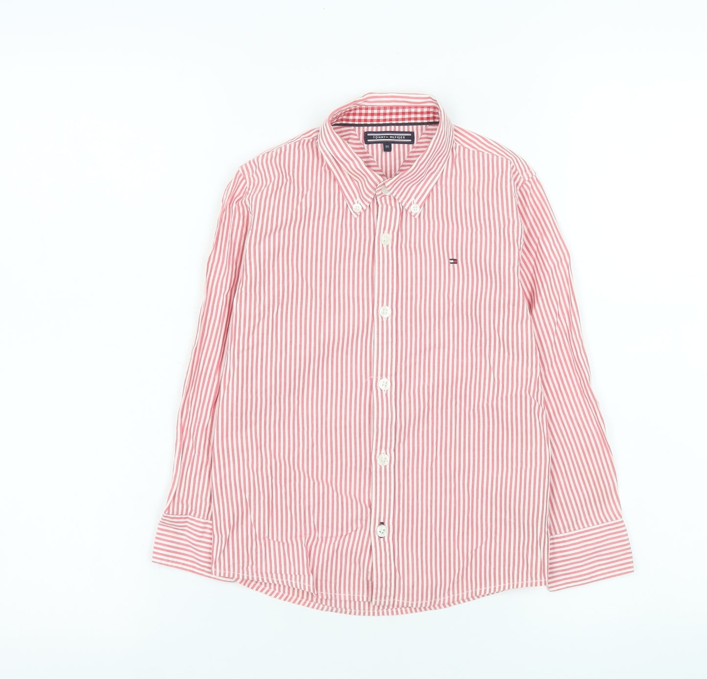 Tommy Hilfiger Boys Red Striped Cotton Button-Up Long Sleeve Shirt 6 Years