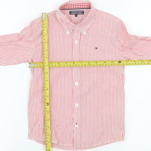 Tommy Hilfiger Boys Red Striped Cotton Button-Up Long Sleeve Shirt 6 Years