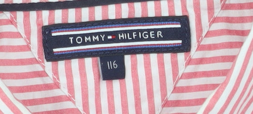 Tommy Hilfiger Boys Red Striped Cotton Button-Up Long Sleeve Shirt 6 Years