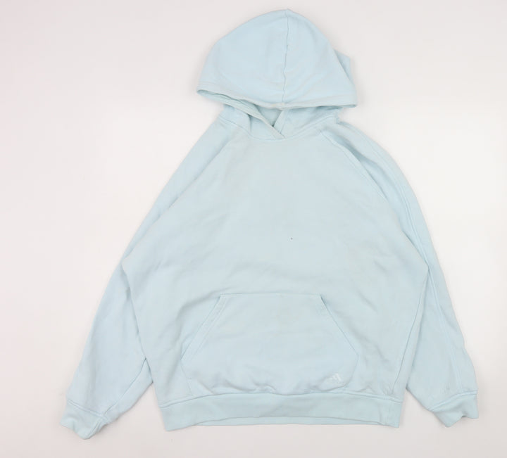 Adidas Women's Light Blue Pullover Hoodie Size L Cotton Blend Sweatshirt