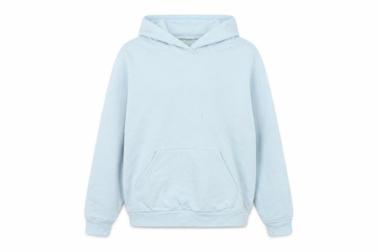 Front view of Adidas Women's Light Blue Pullover Hoodie, size L, Cotton Blend Sweatshirt