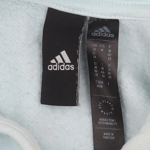 Adidas Women's Light Blue Pullover Hoodie Size L Cotton Blend Sweatshirt