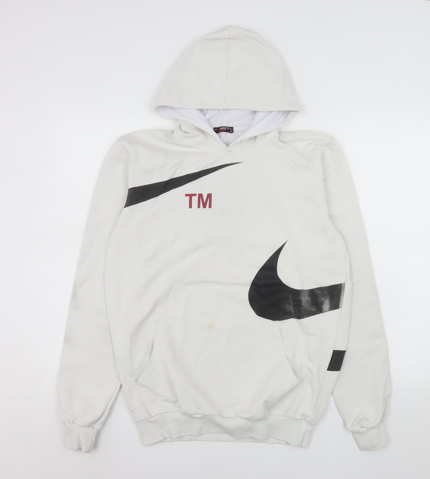 Nike Men's White XL Pullover Hoodie with Graphic Print Logo