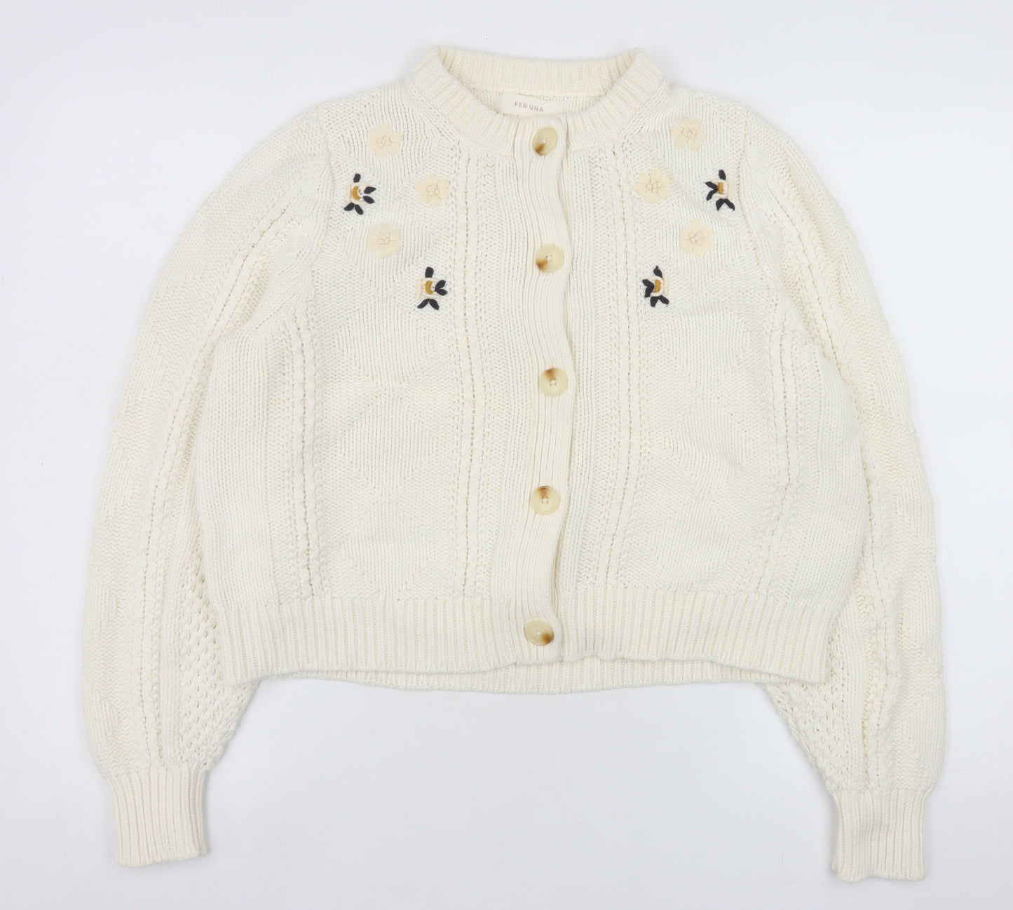 Marks and Spencer Women’s Ivory Embroidered Knit Cardigan Size 16