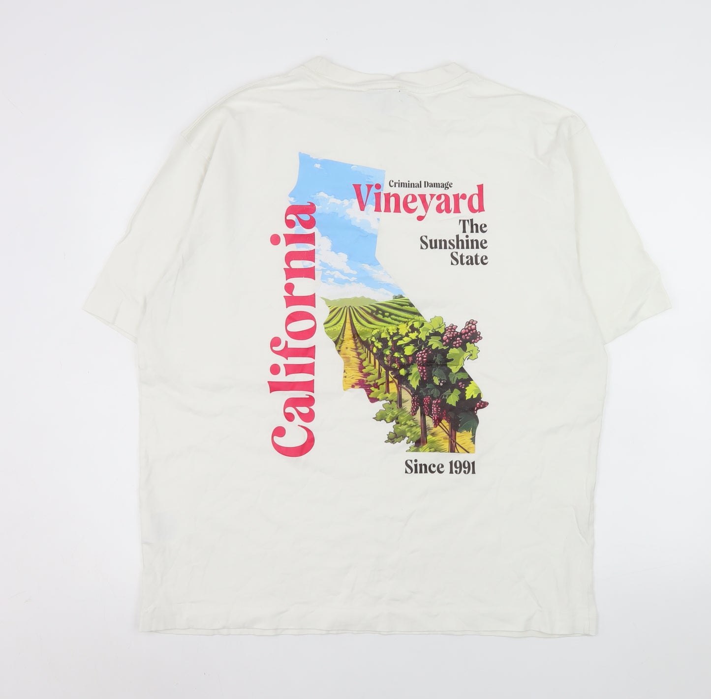 Criminal Damage Men's White California Vineyard Graphic T-Shirt XL