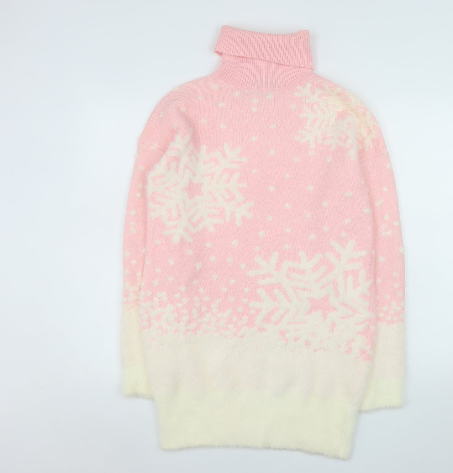 Boohoo Women Pink Roll Neck Snowflake Knit Jumper Size M