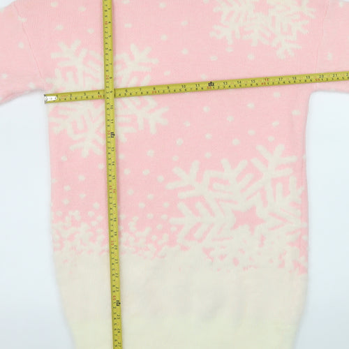 Boohoo Women Pink Roll Neck Snowflake Knit Jumper Size M