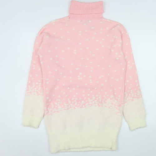Boohoo Women Pink Roll Neck Snowflake Knit Jumper Size M