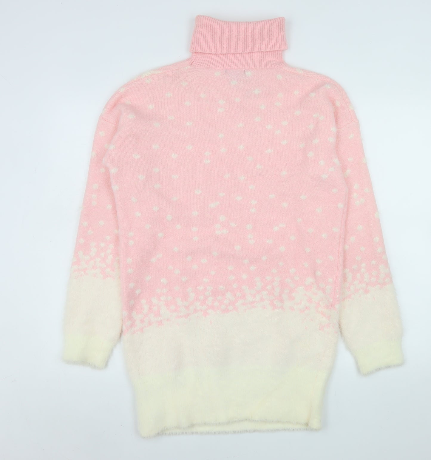 Boohoo Women Pink Roll Neck Snowflake Knit Jumper Size M