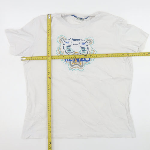 Kenzo Men's White Tiger Logo Embroidered Cotton T-Shirt L
