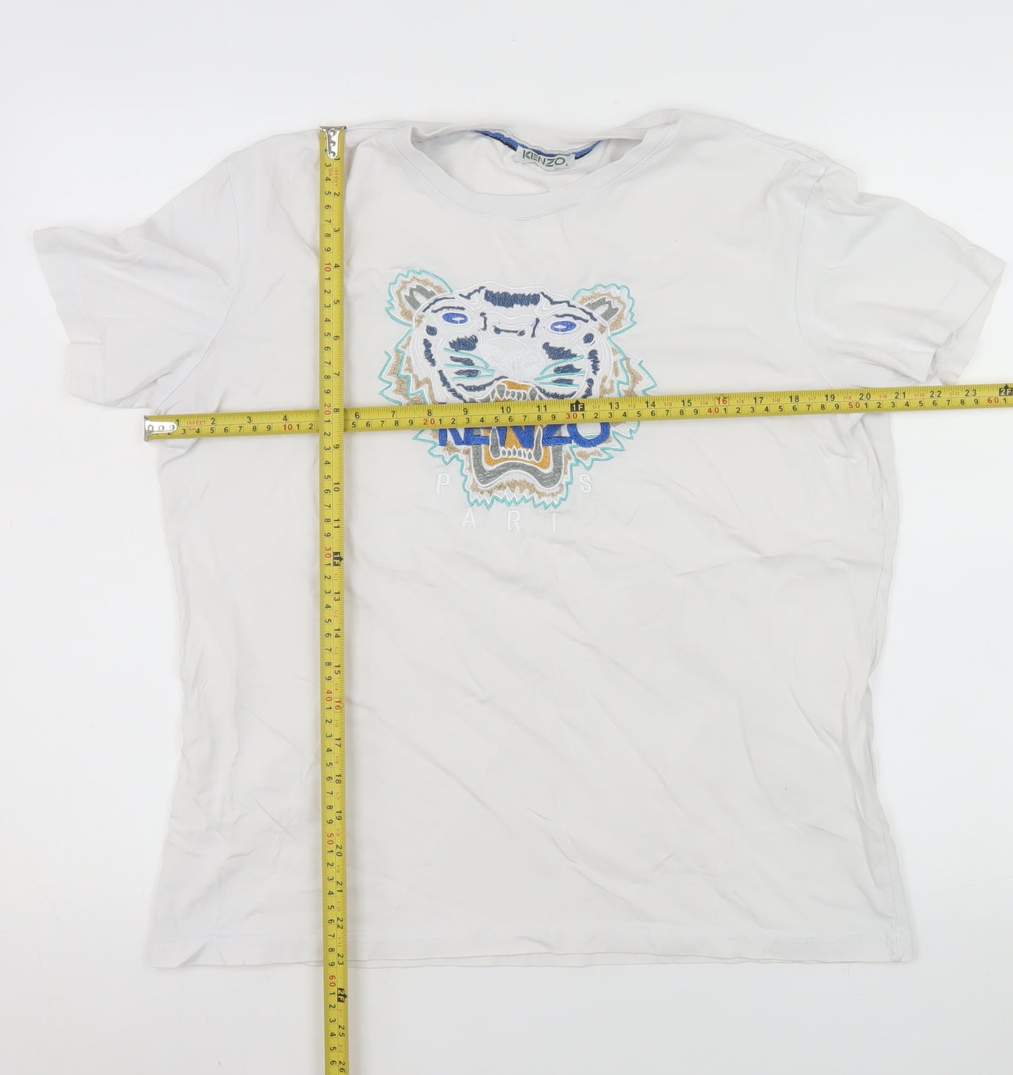 Kenzo Men's White Tiger Logo Embroidered Cotton T-Shirt L