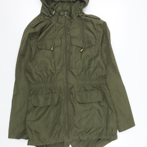 Brave Soul Women Green Parka Jacket Size 12 Hooded Mid-Length