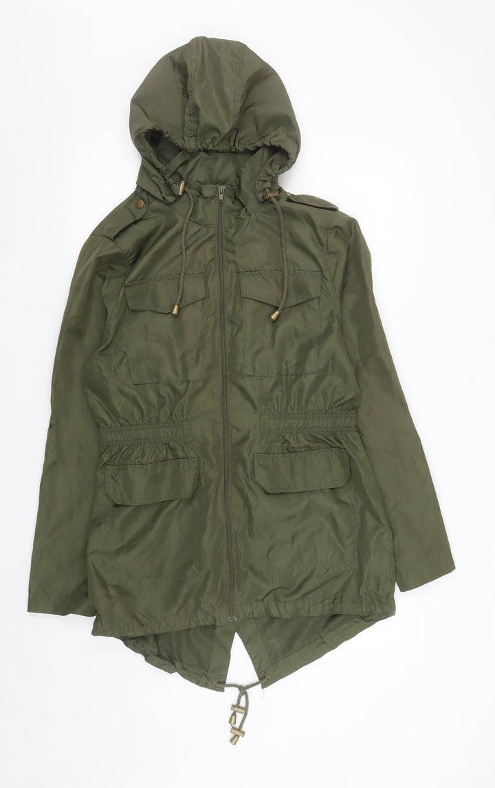 Brave Soul Women Green Parka Jacket Size 12 Hooded Mid-Length